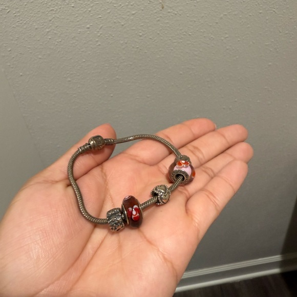 PANDORA Silver Bracelet with Red and Pink Charms - Picture 4 of 5